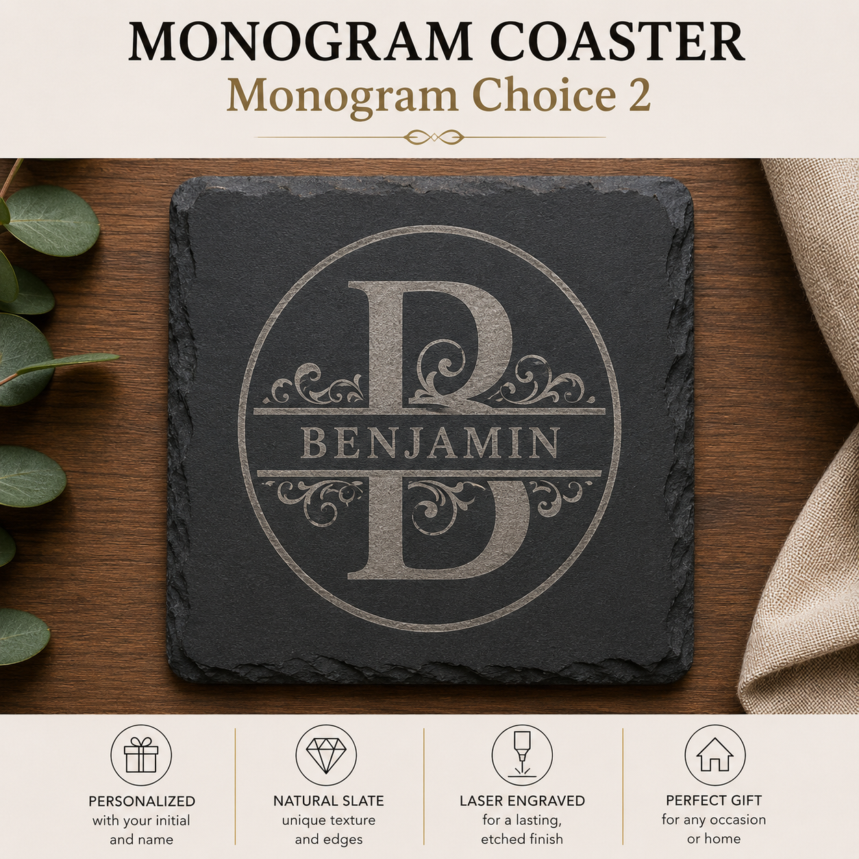 Slate Monogram Coaster