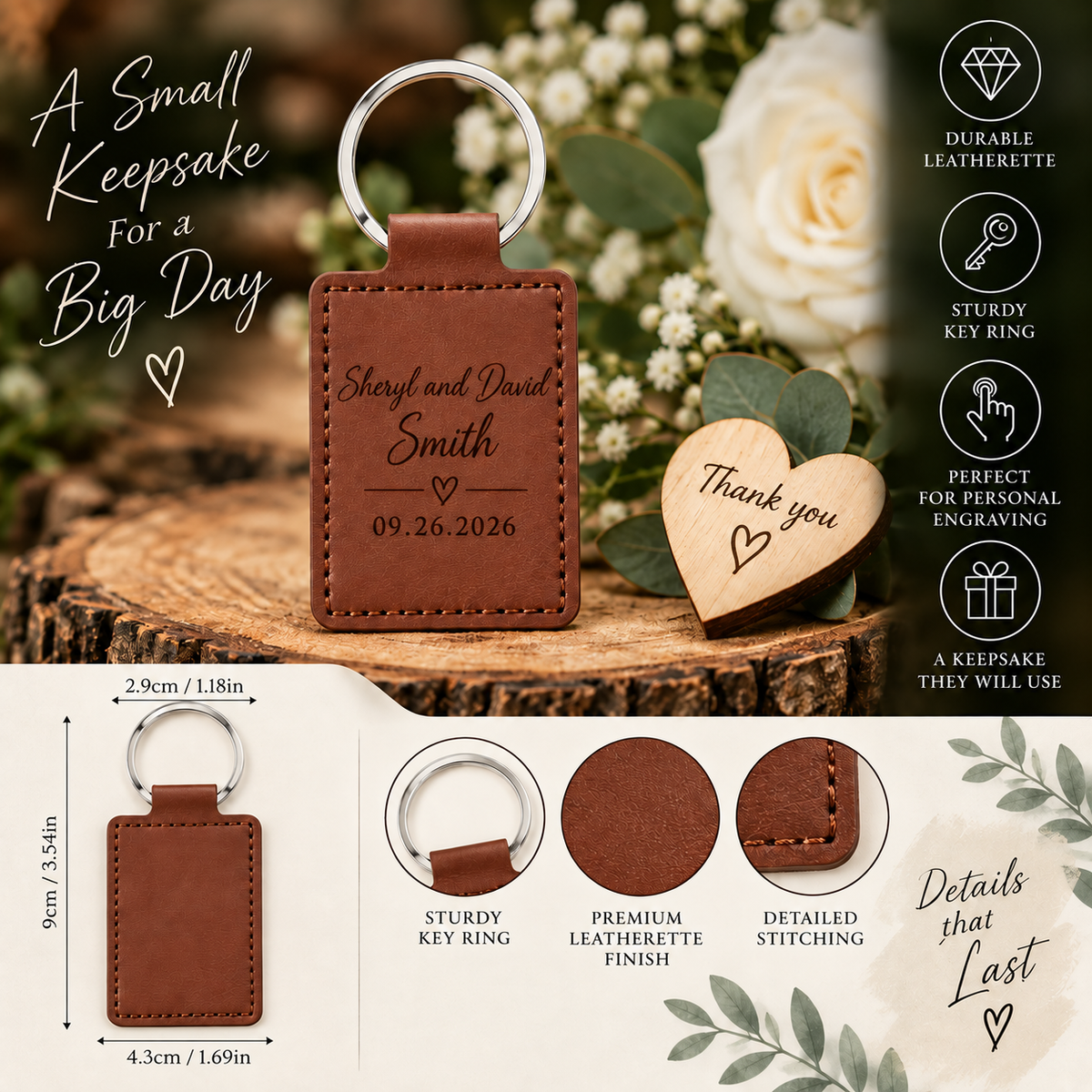Personalized Leatherette Wedding Favor Keychain