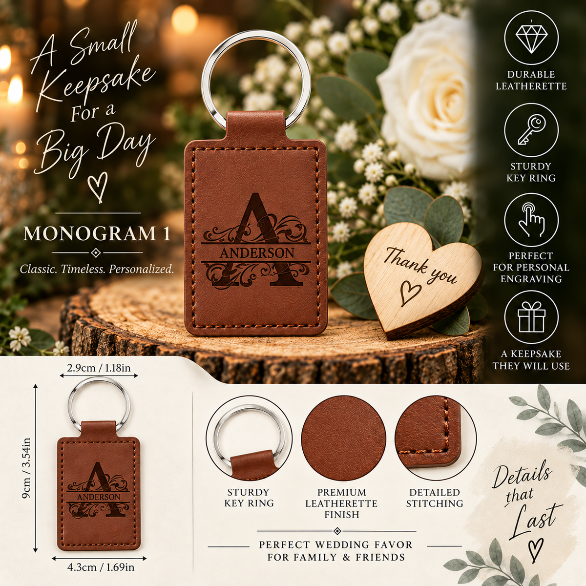 Personalized Leatherette Wedding Favor Keychain