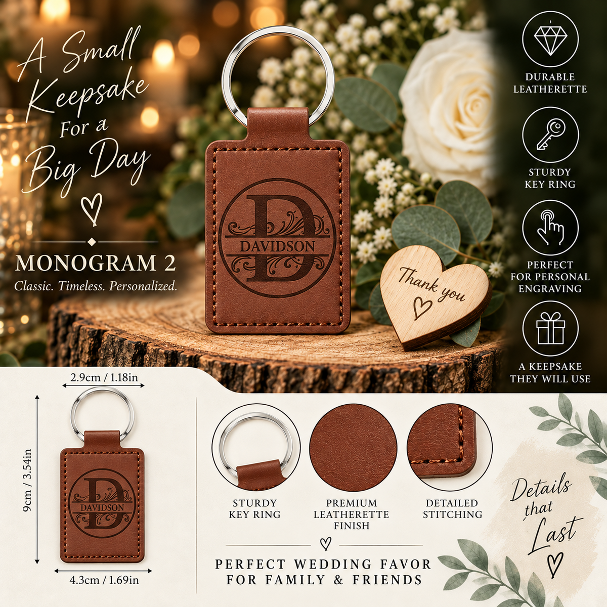 Personalized Leatherette Wedding Favor Keychain