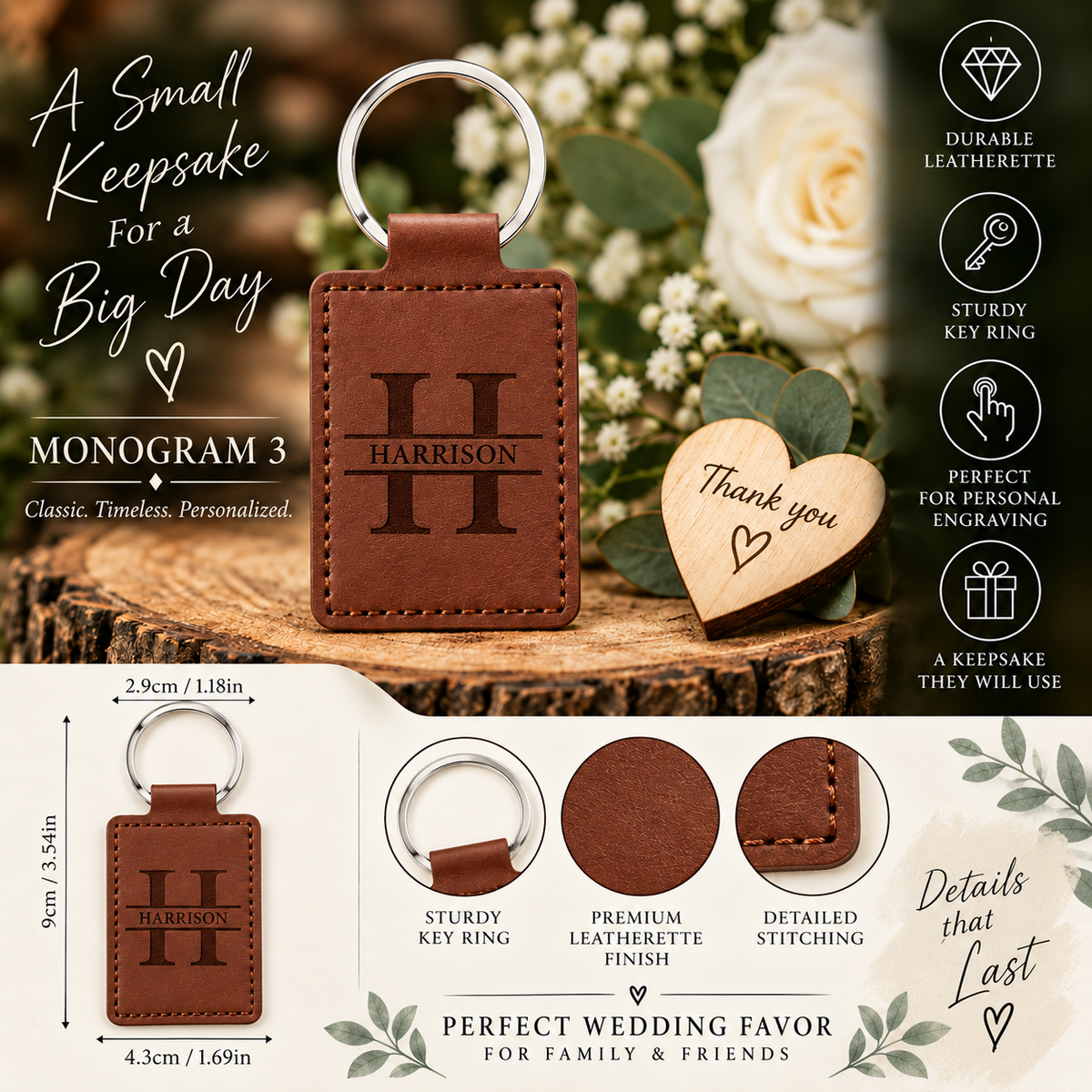 Personalized Leatherette Wedding Favor Keychain