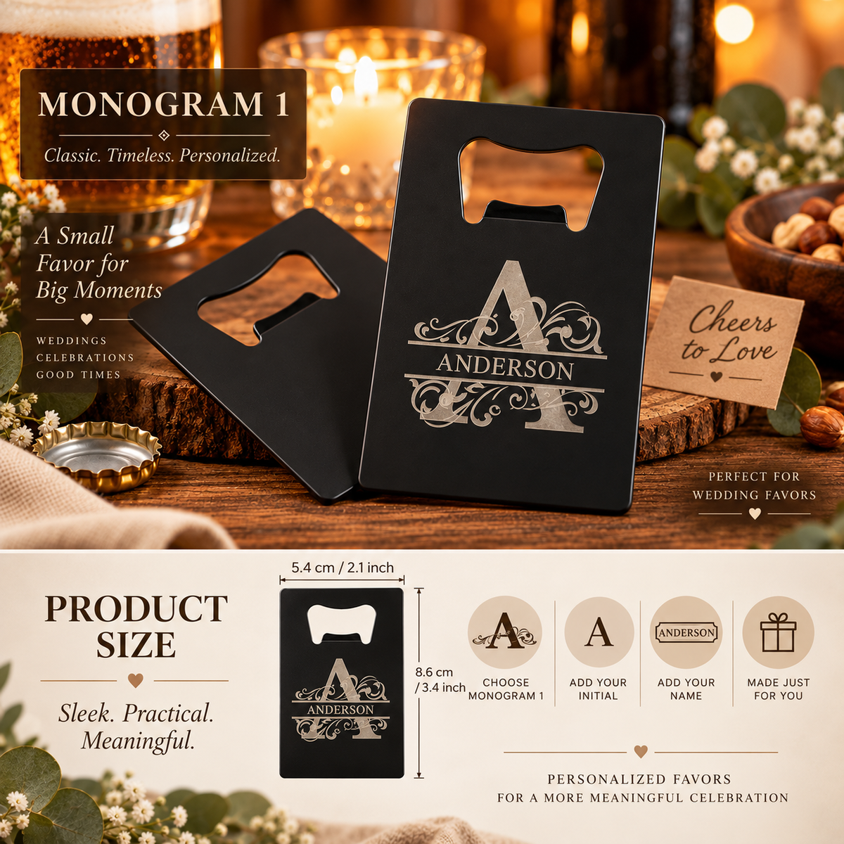 Personalized Matte Black Bottle Opener Wedding Favor