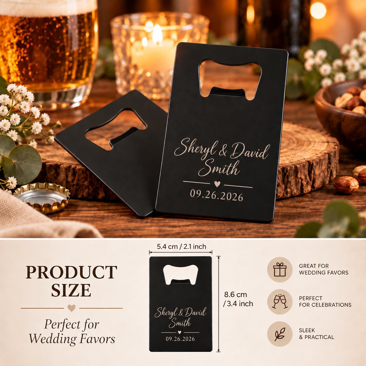 Personalized Matte Black Bottle Opener Wedding Favor