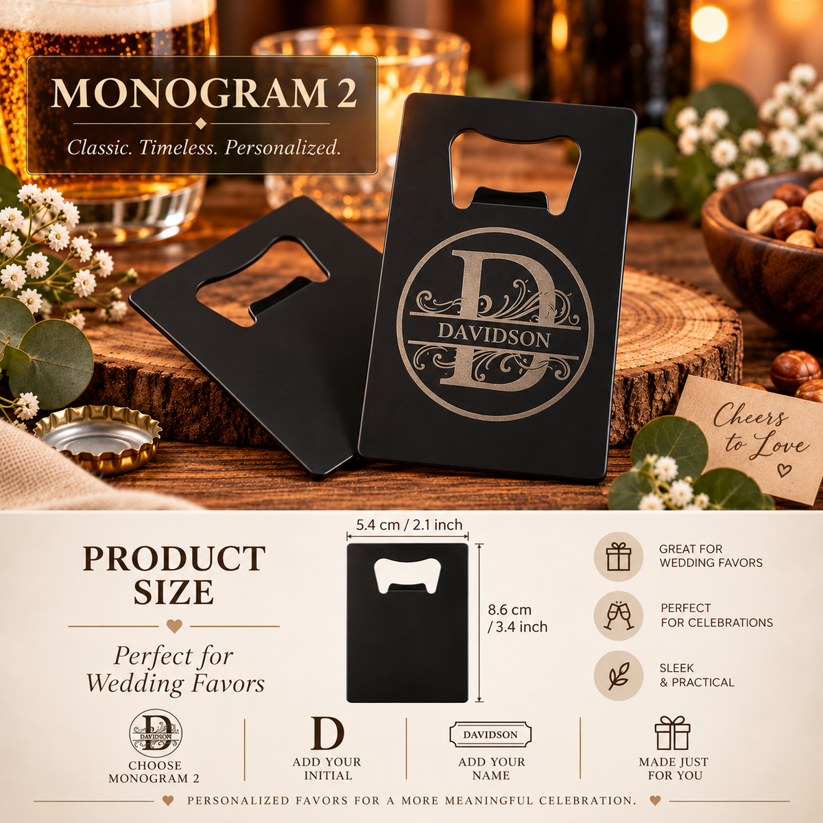 Personalized Matte Black Bottle Opener Wedding Favor