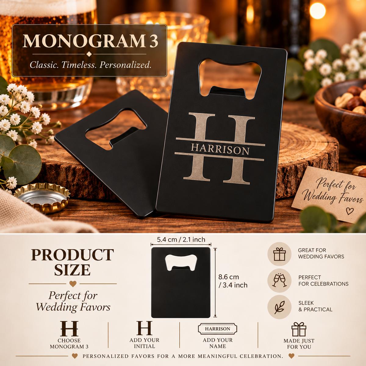 Personalized Matte Black Bottle Opener Wedding Favor