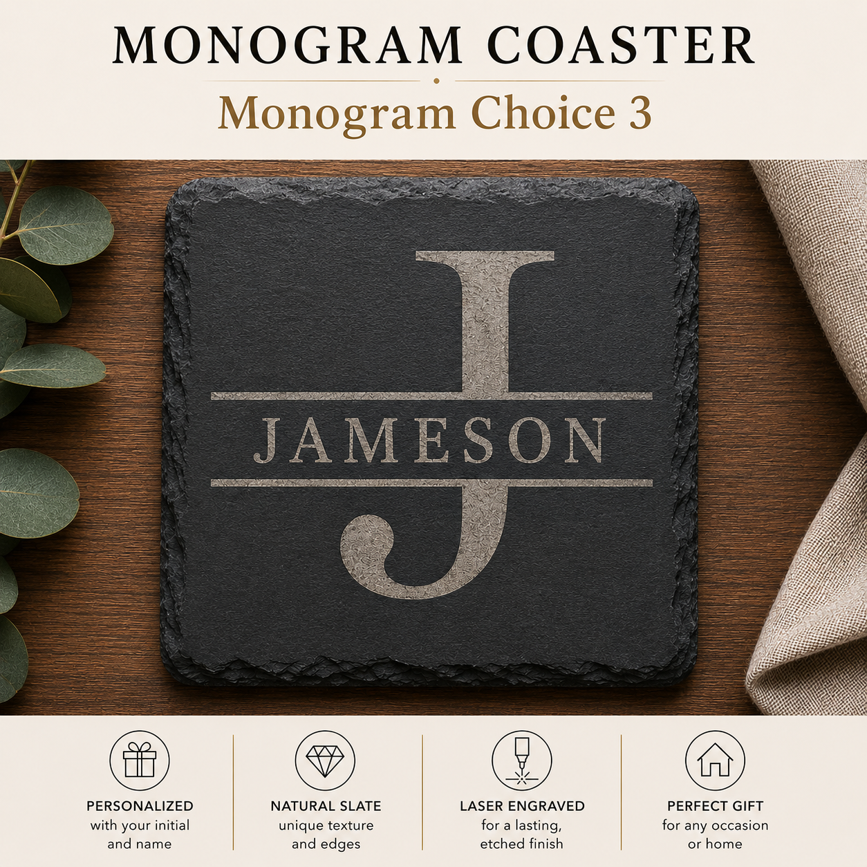 Slate Monogram Coaster