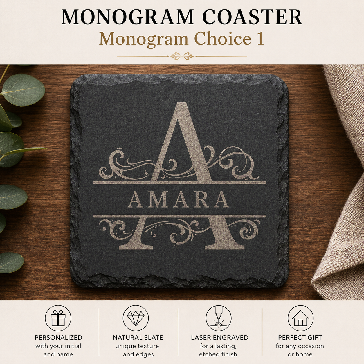 Slate Monogram Coaster