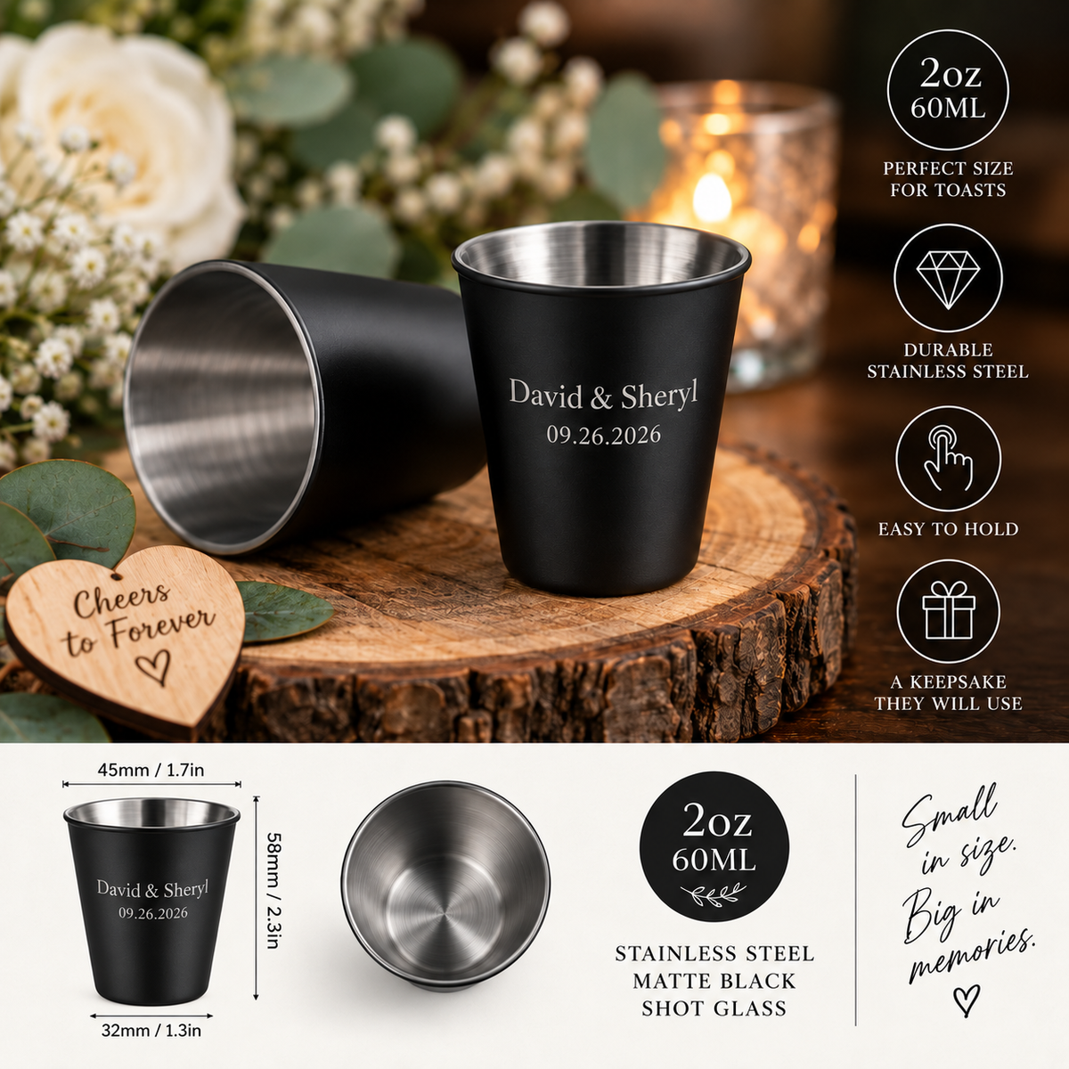 Personalized Matte Black Wedding Shot Glasses