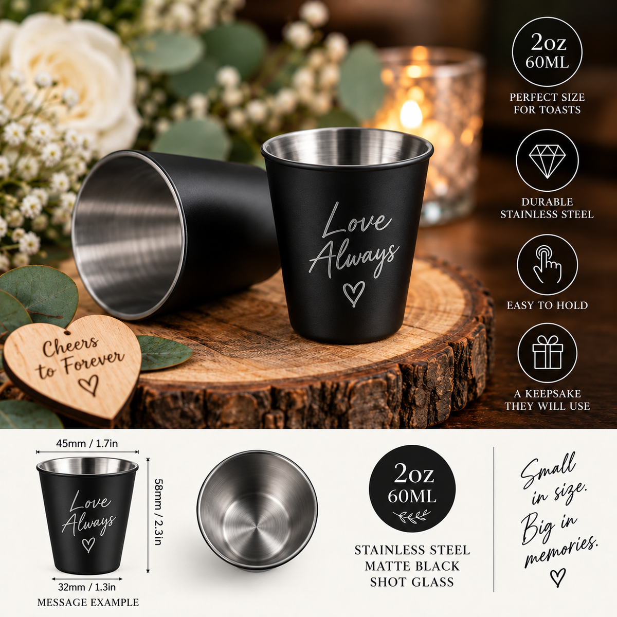 Personalized Matte Black Wedding Shot Glasses